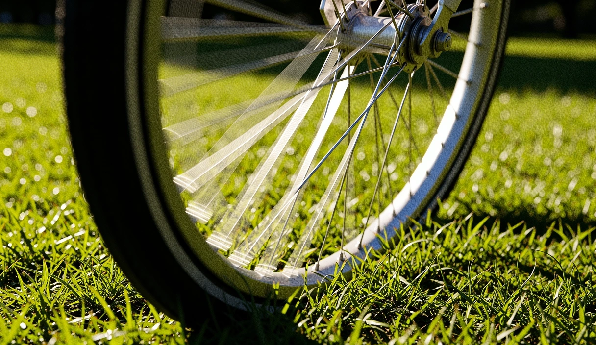 Motion blur of a bicycle wheel in a park